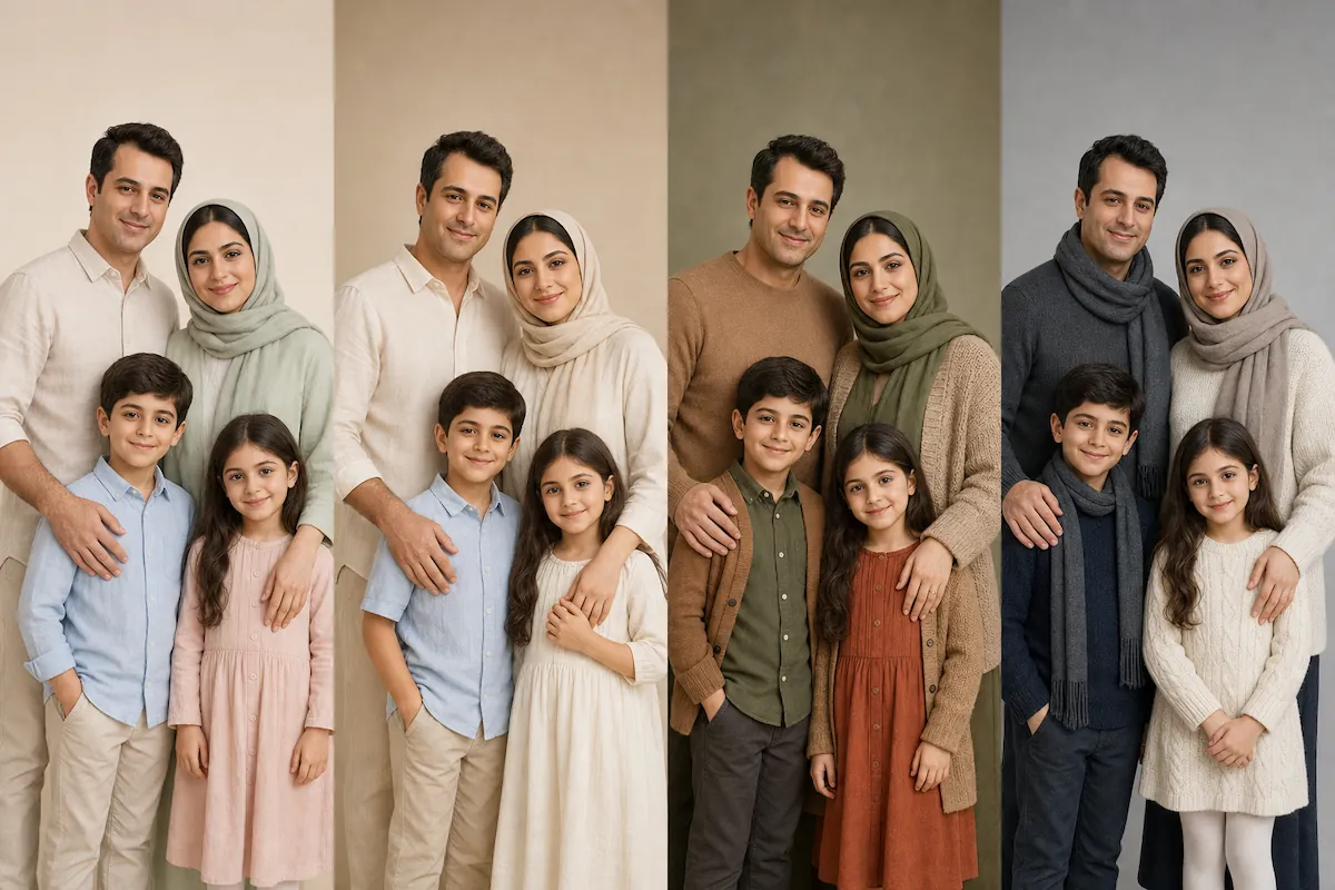 استایل فصلی برای عکس خانوادگی استایل فصلی و لباس هماهنگ خانواده برای عکس آتلیهای