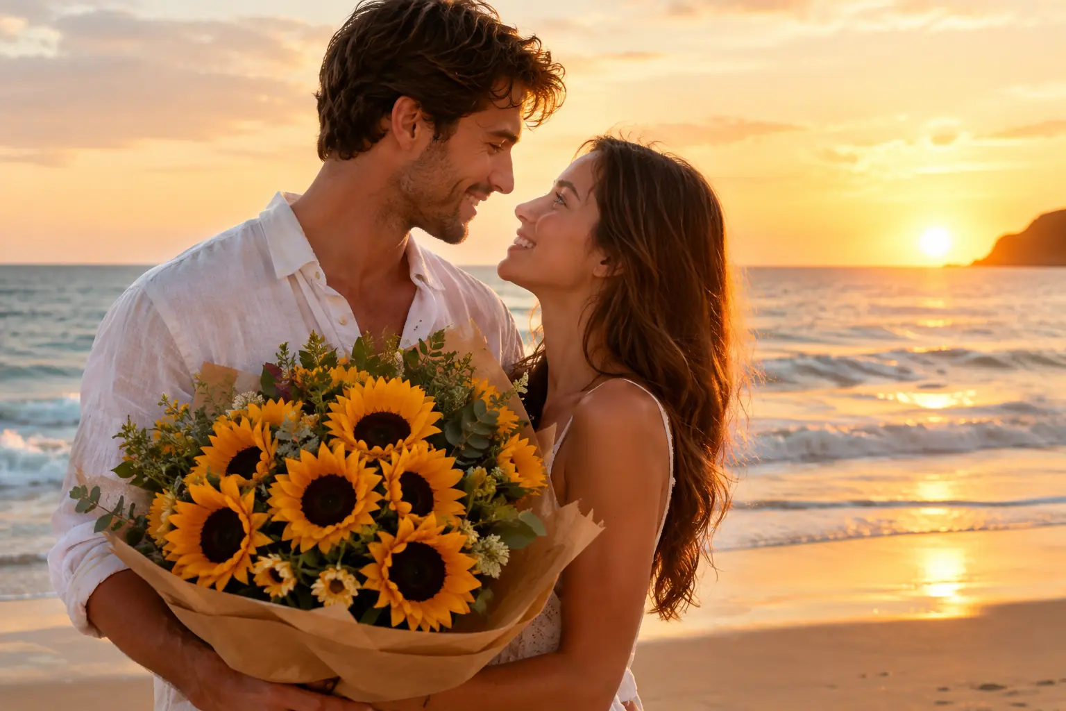 ژست عکس کنار دریا با دسته گل رز رمانتیک