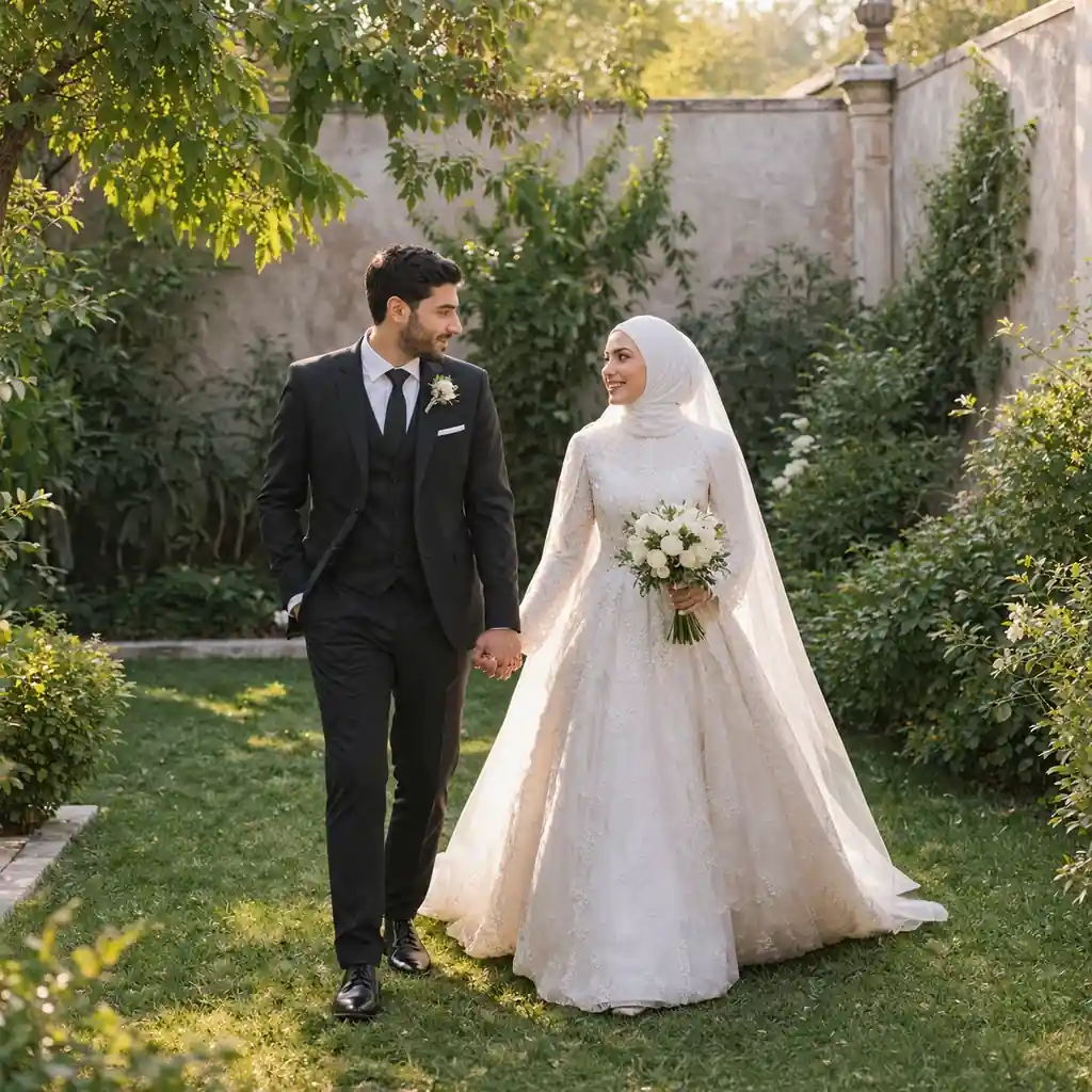 عکاسی عروس و داماد مذهبی در عمارت محصور بدون اشراف دید
